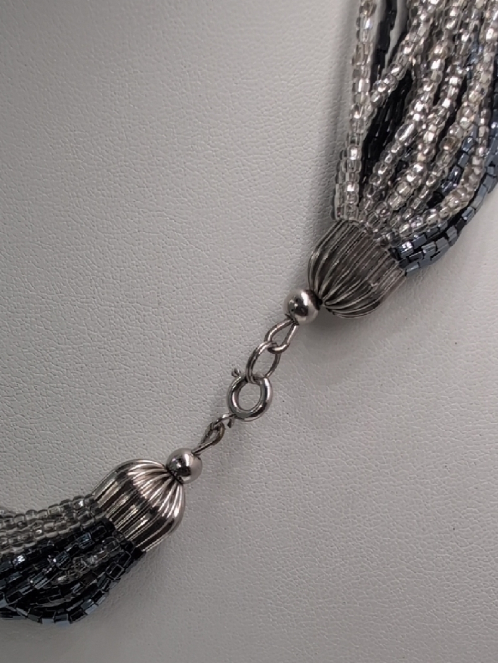 Elegant Multi-Strand Seed Bead Necklace - Black & Silver Tone cns - Picture 9 of 10